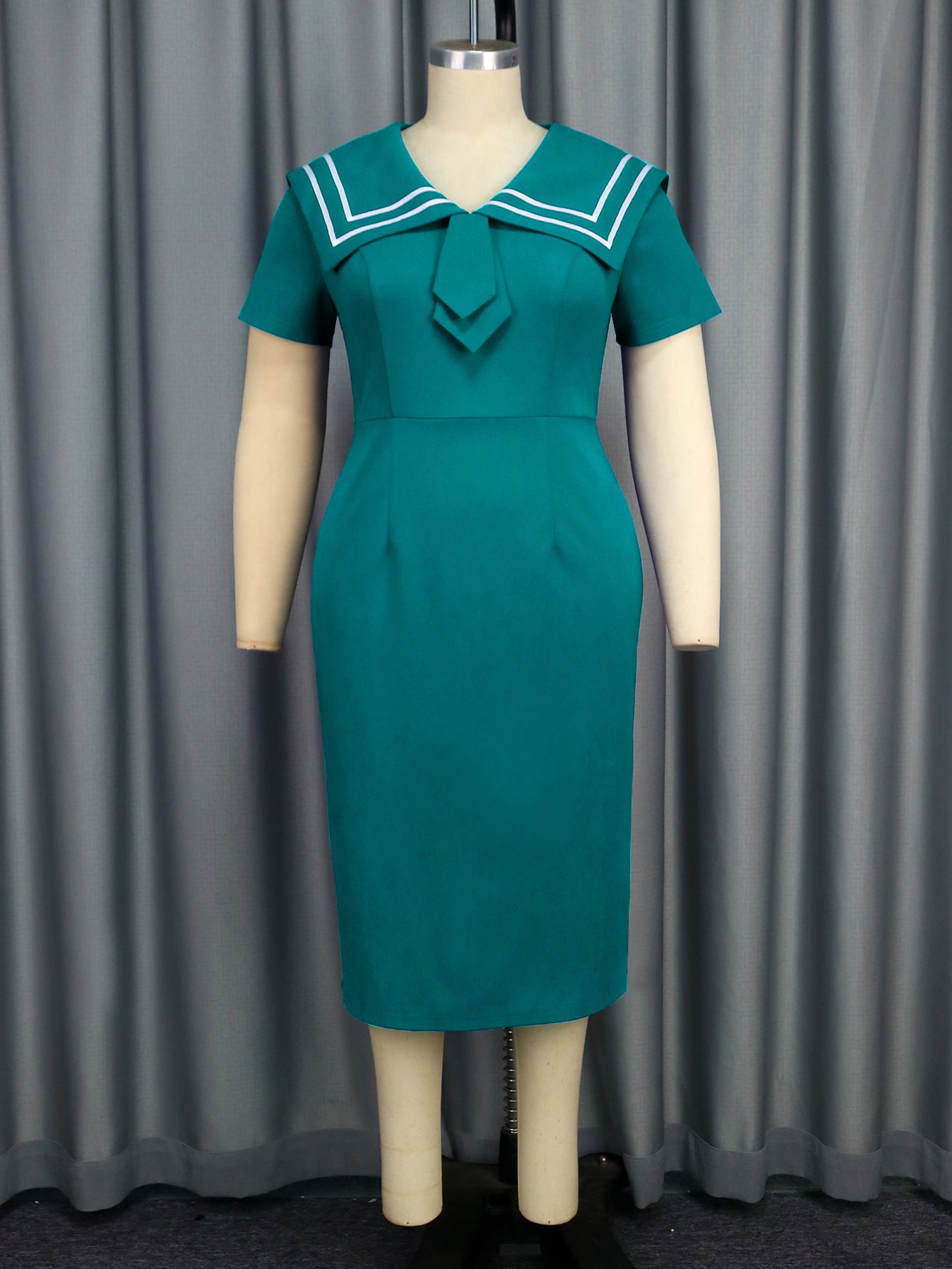 Plus-Size Turndown Collar Short Sleeve Chic Elegant Formal Party Dress 27