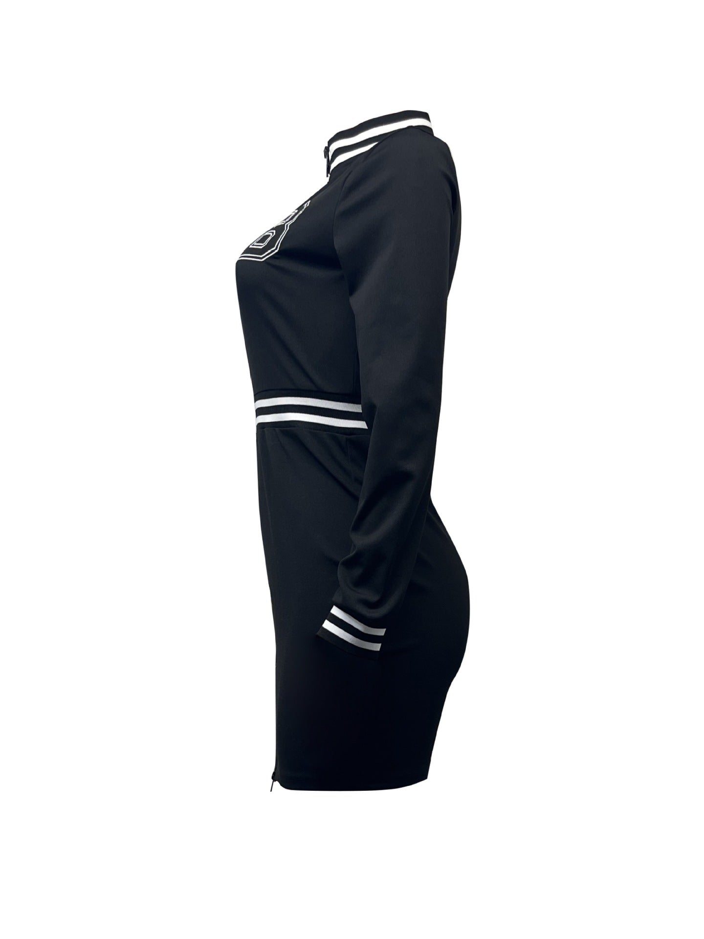 Women Sexy Letter Embroidered Zipper Long Sleeve Dress 5