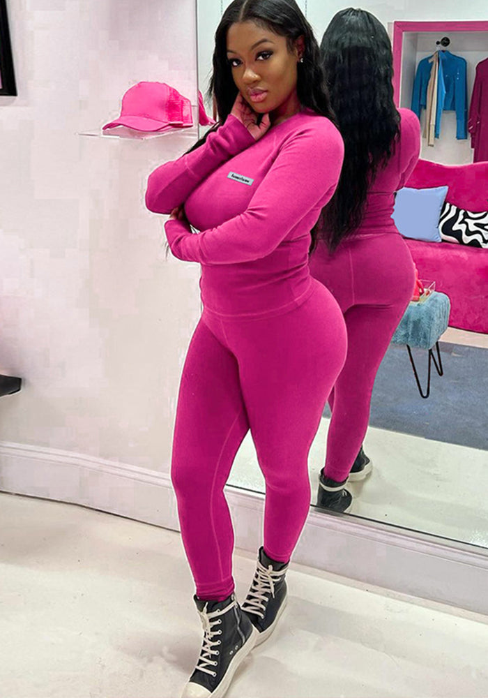 Women Winter Long Sleeve Top and Sports Tight Pants Two-piece Set