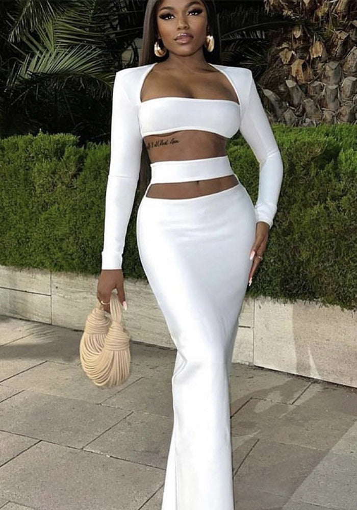 Women Long Sleeve Top and bandage dresses Two-Piece Set
