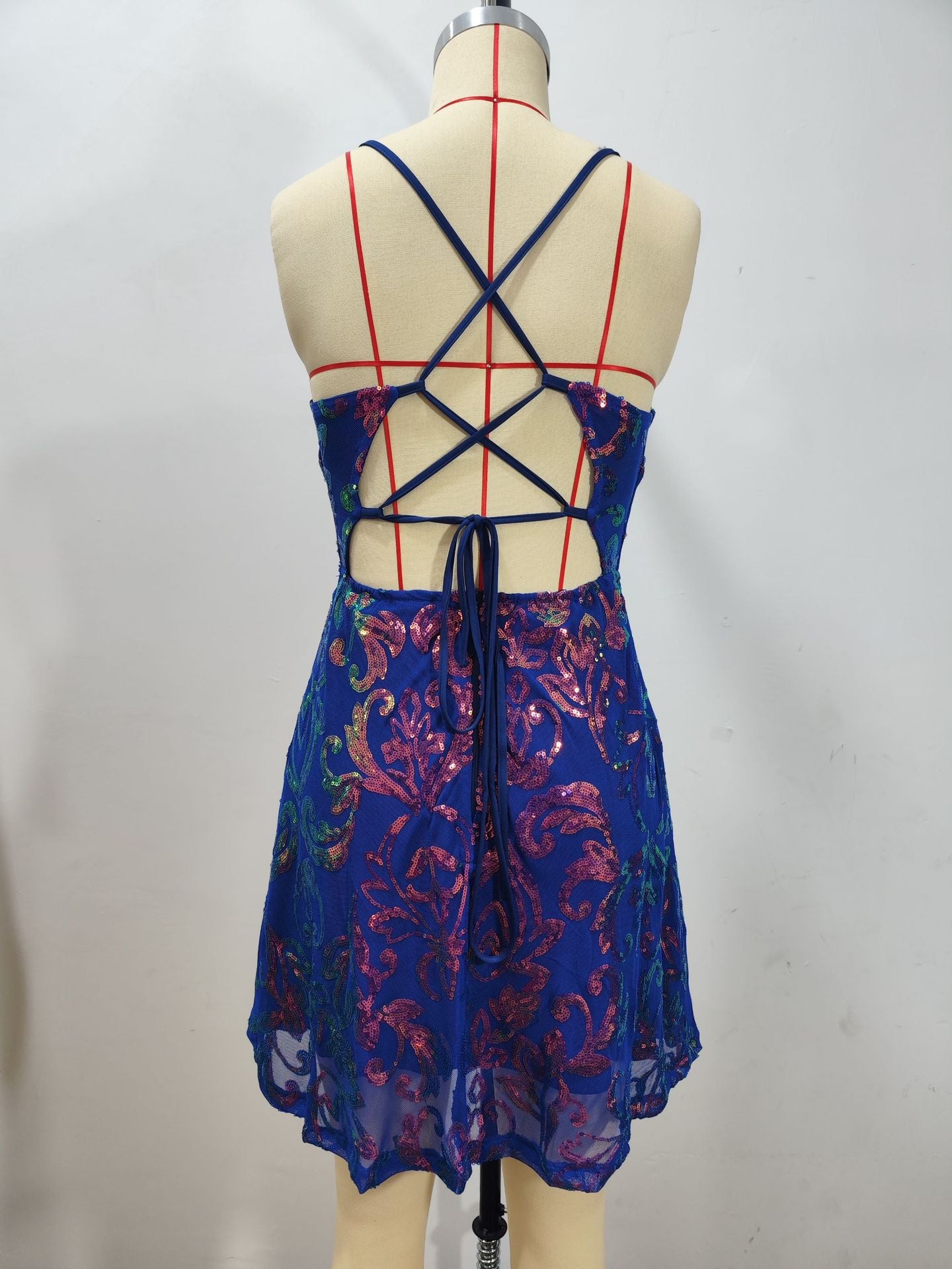 Women's Glitter Sequin Loose Mini Dress Strap Cocktail Party Dress 8