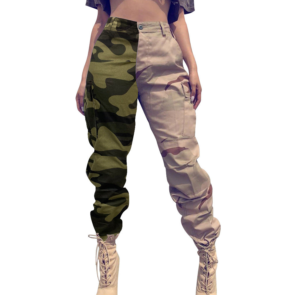 Women's Fashion Style Contrast Patchwork Camo Cargo Pants 4