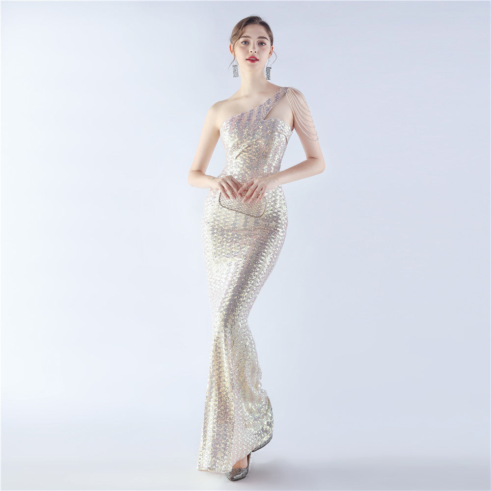 Luxury Sequin Slash shoulder Mermaid Plus Size Formal Party Evening Dress 15