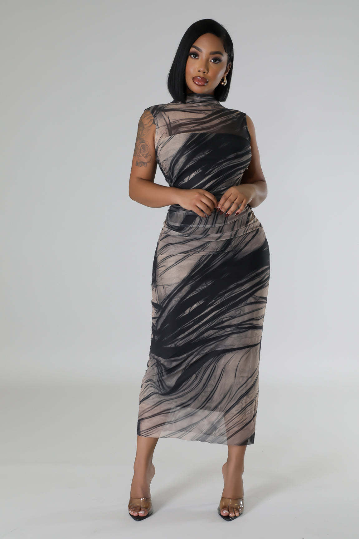 Women mesh elegant sleeveless printed dress 7