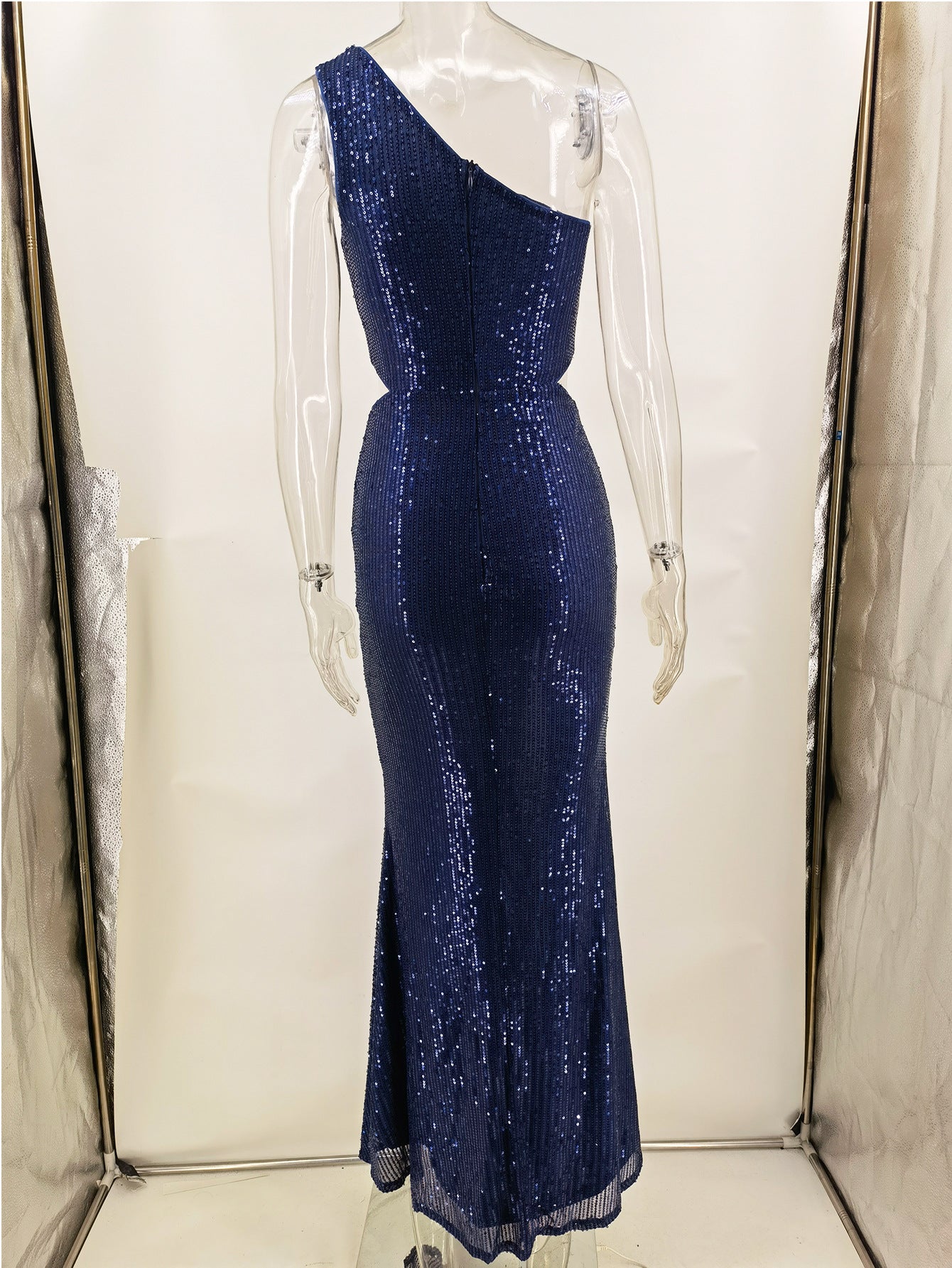 Sexy Retro One Shoulder Sequin Dress Women's Long Evening Gown 11