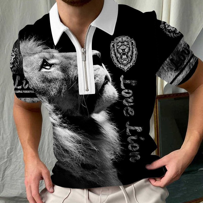 Men'S Turndown Collar Summer Regular Casual Short Sleeve Zipper Summer Polo Shirt 6