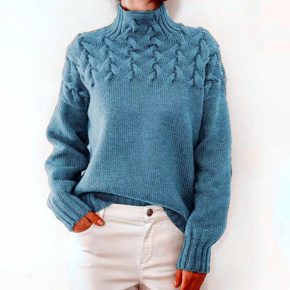 Autumn winter long-sleeved high-collar solid color knitting sweater women's pullover top 26
