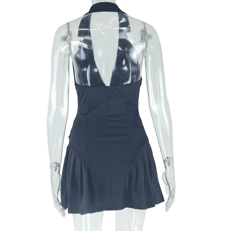 Sexy Fashion Slim V-Neck Halter Neck Dress Women's Low Back Sleeveless Bodycon Trend Dress 8