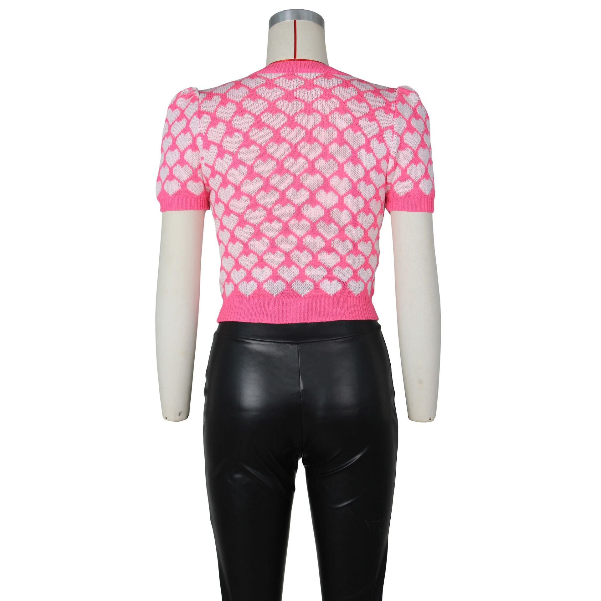 Women Spring/Summer knitting Heart Print Short Sleeve T-Shirt 13