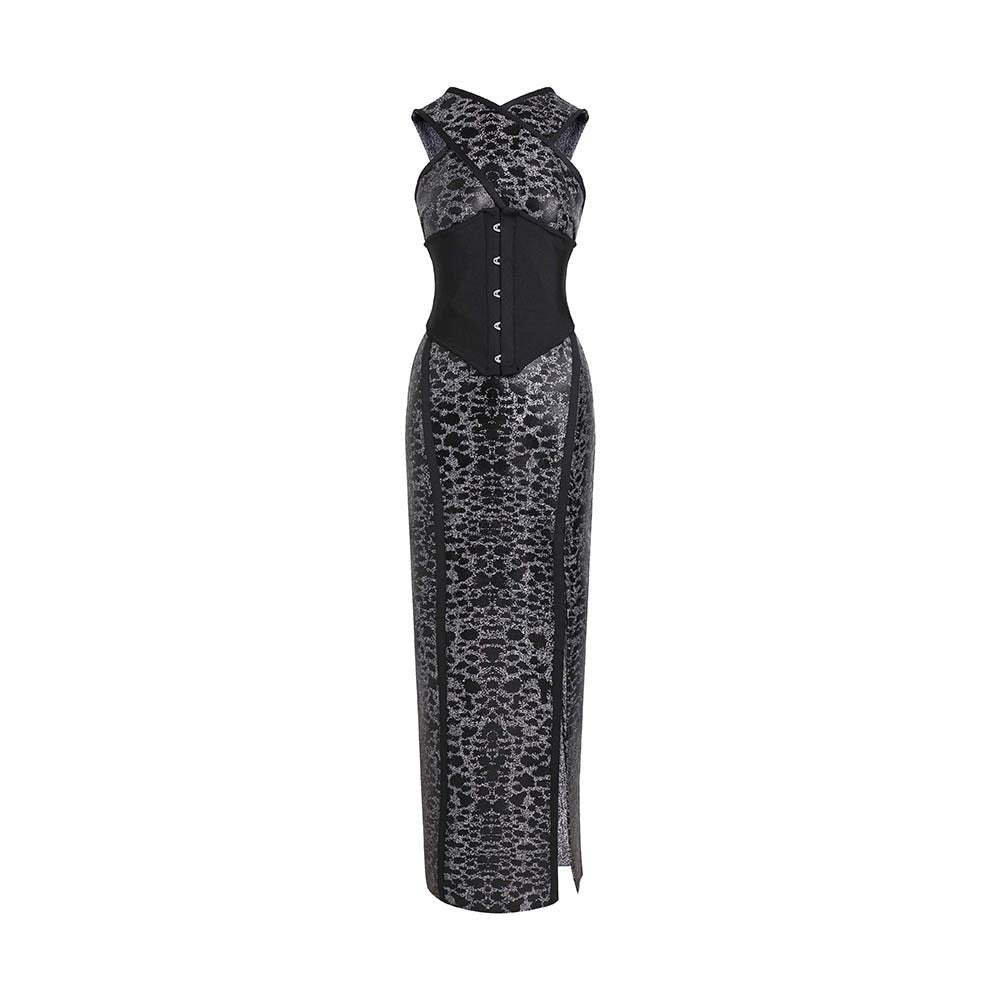 Women Printed Sexy Hollow Slit Bodycon Dress 6