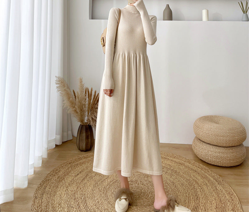 Autumn and winter women's trendy Elegant half turtleneck long sleeve Basic Knitting sweater dress 7