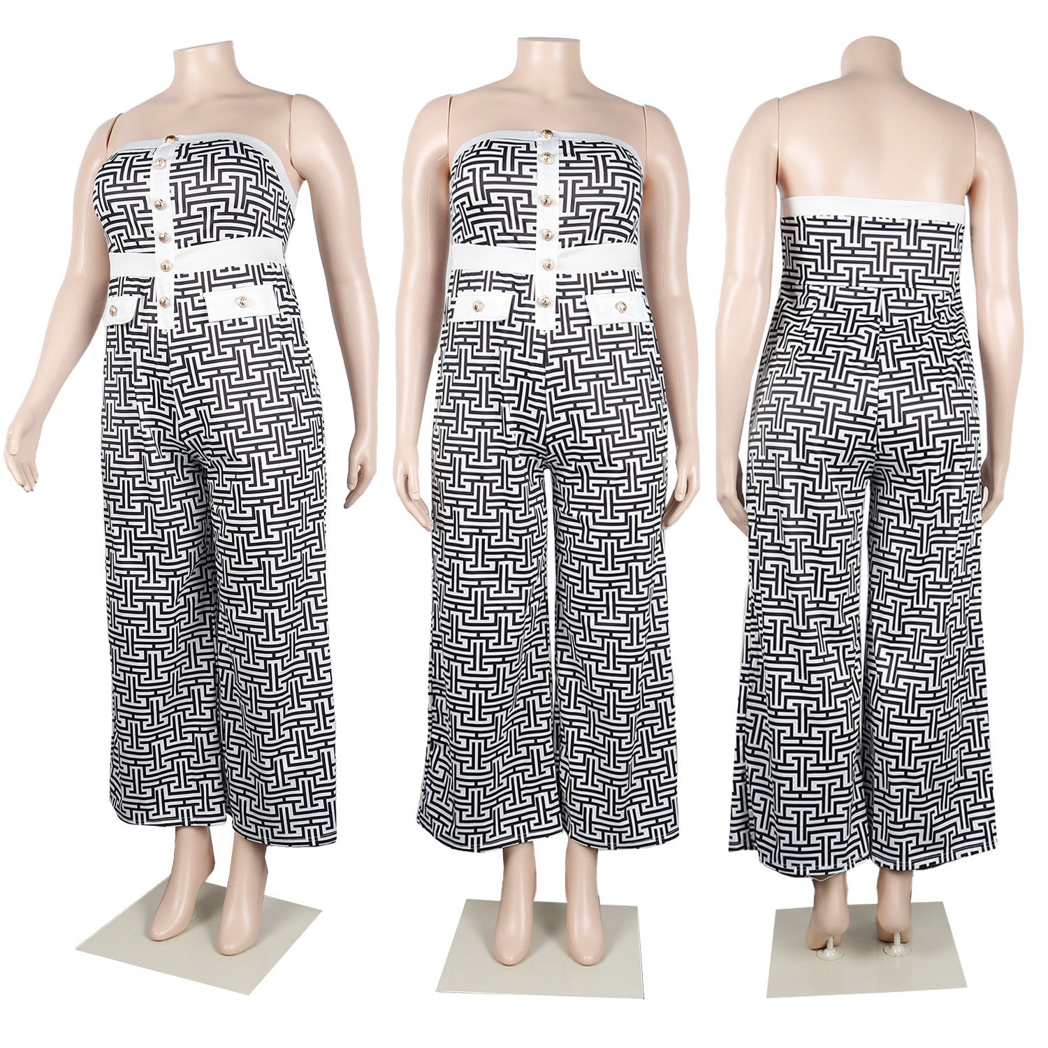 Sexy Fancy Strapless Plus Size Print Jumpsuit Nightclub 5