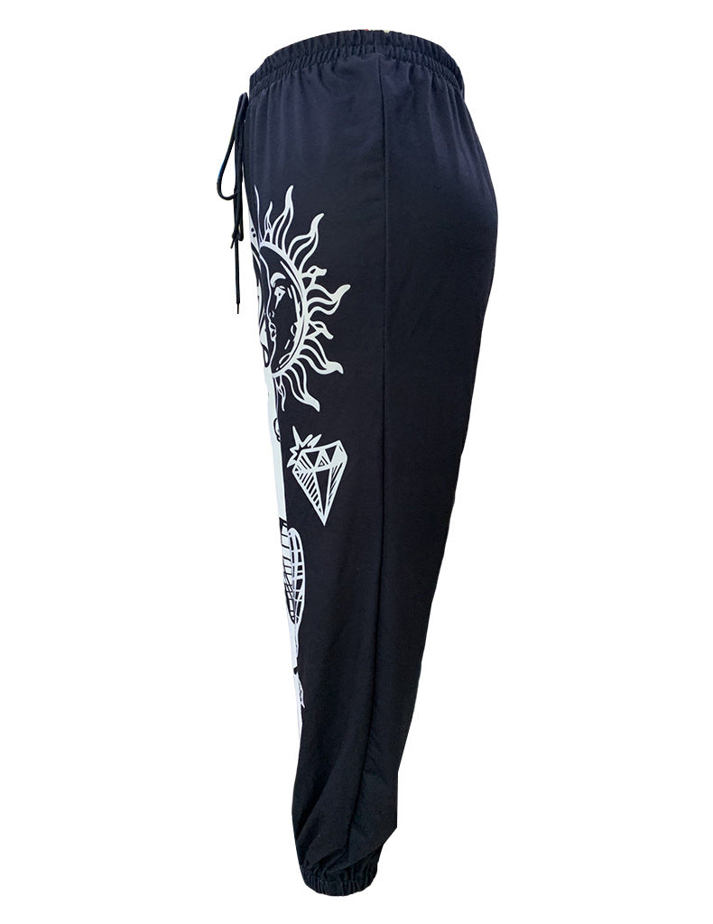 Women Fashion Chic Printed Tie Elastic Waist Casual Pants 10