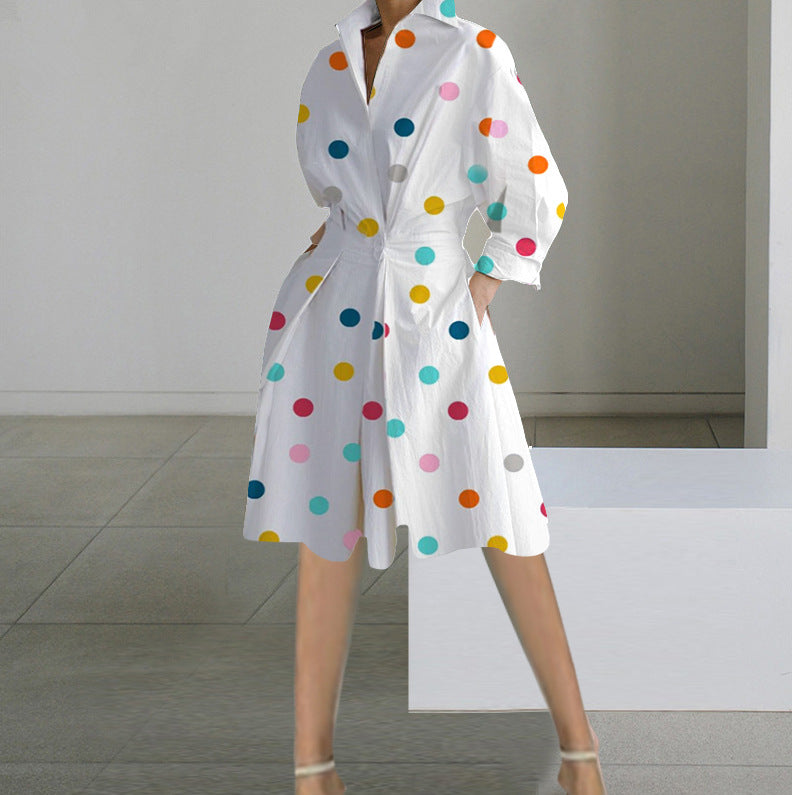 Women Autumn Long Sleeve V-Neck Printed Dress 8