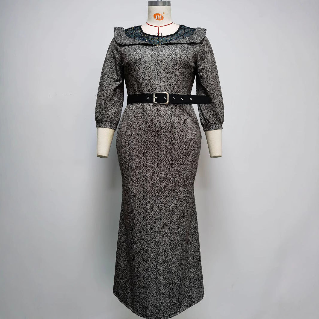 African Plus Size Women's Round Neck Print Long Dress 3