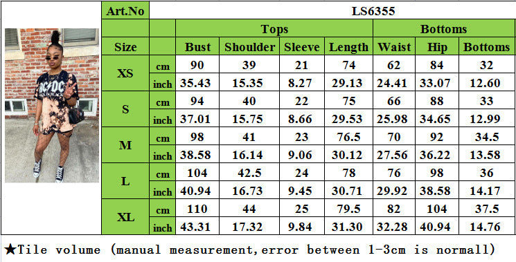 Women's Spring Summer Fashion Style Print Short Sleeve T-shirt shorts two piece Set 11