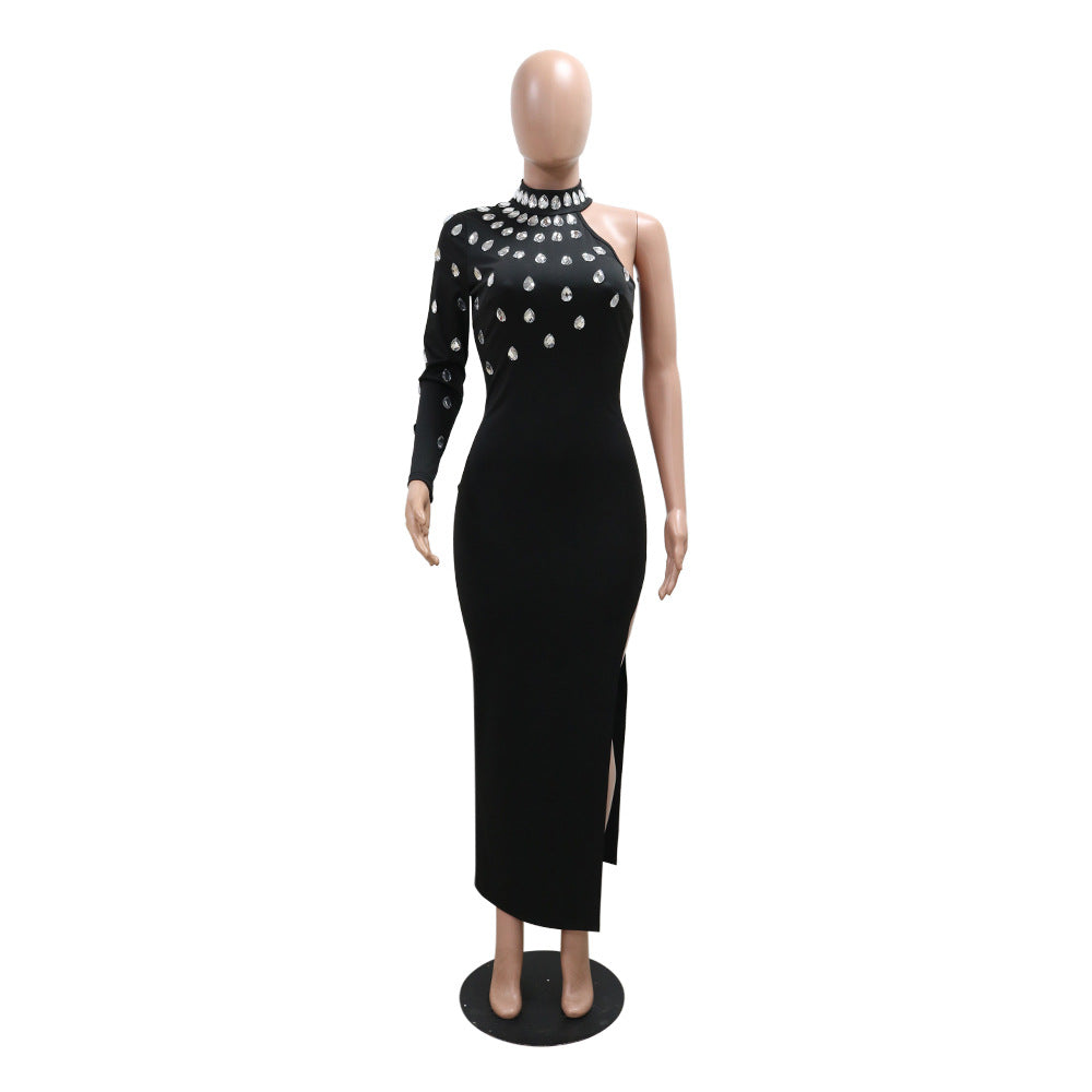 Women Round Neck Beaded Slit Solid Dress 9