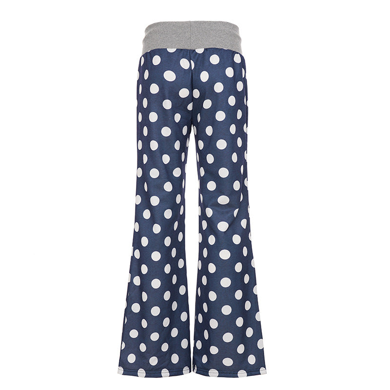 Women American-Style Casual Polka Dot Print Contrast Lace-Up Pants 13