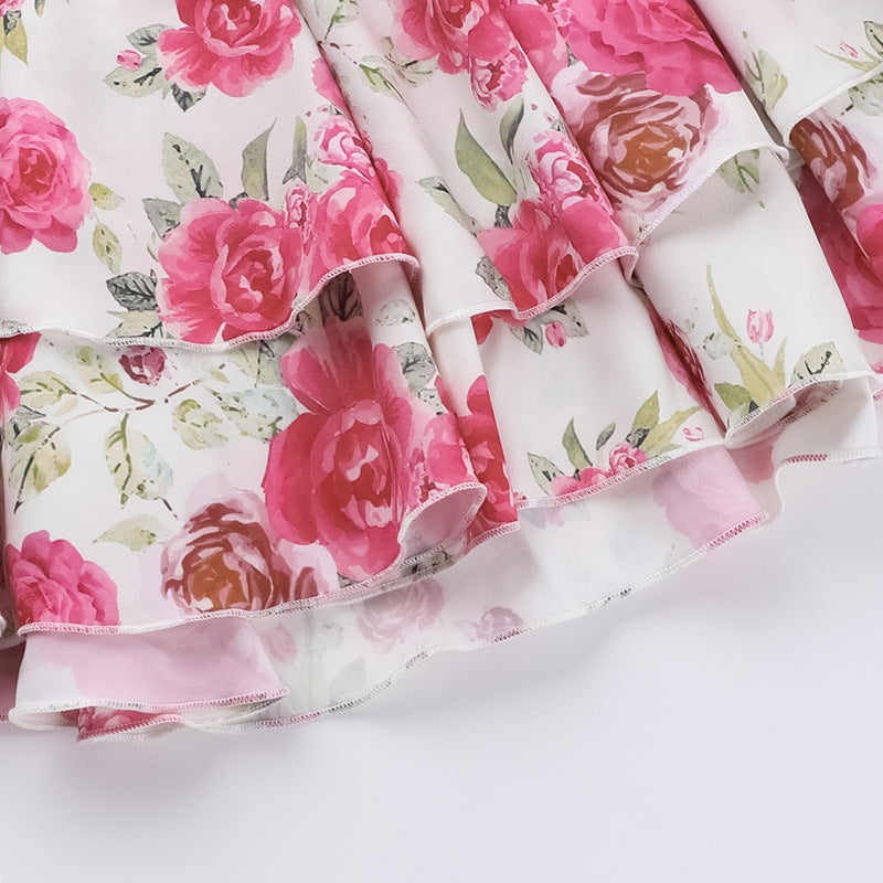 Women summer sexy rose print suspender dress 13