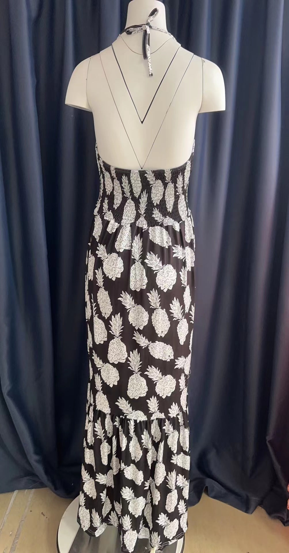 Halter Neck Strapless High Waist Printed Long Sexy Women's Dress 22