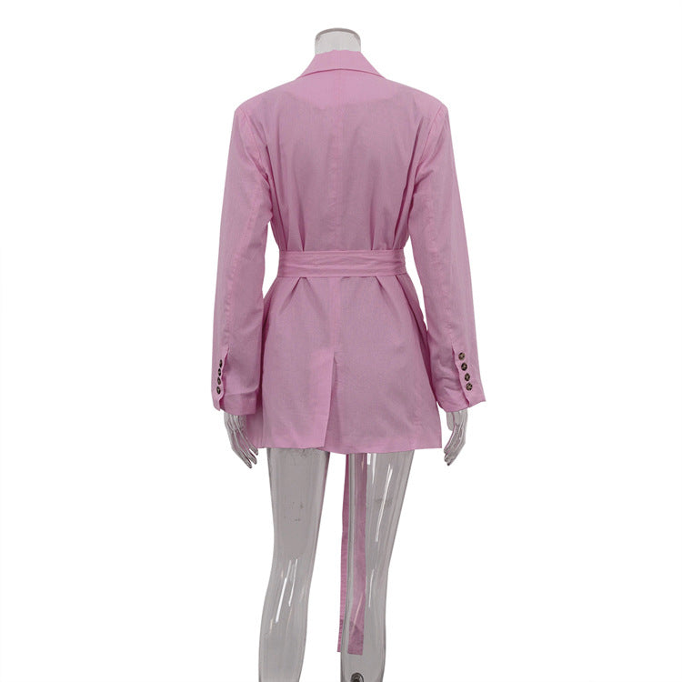 Linen Turn-Down Collar Long-Sleeve Tie-Front Shirt Dress 5