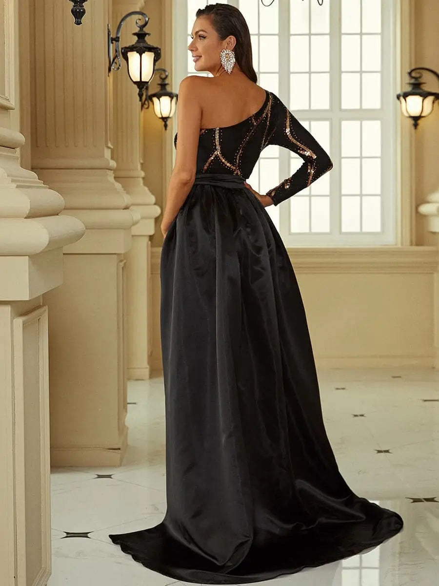 Solid Sequined Slash shoulder Formal Party Long Evening Gown 5