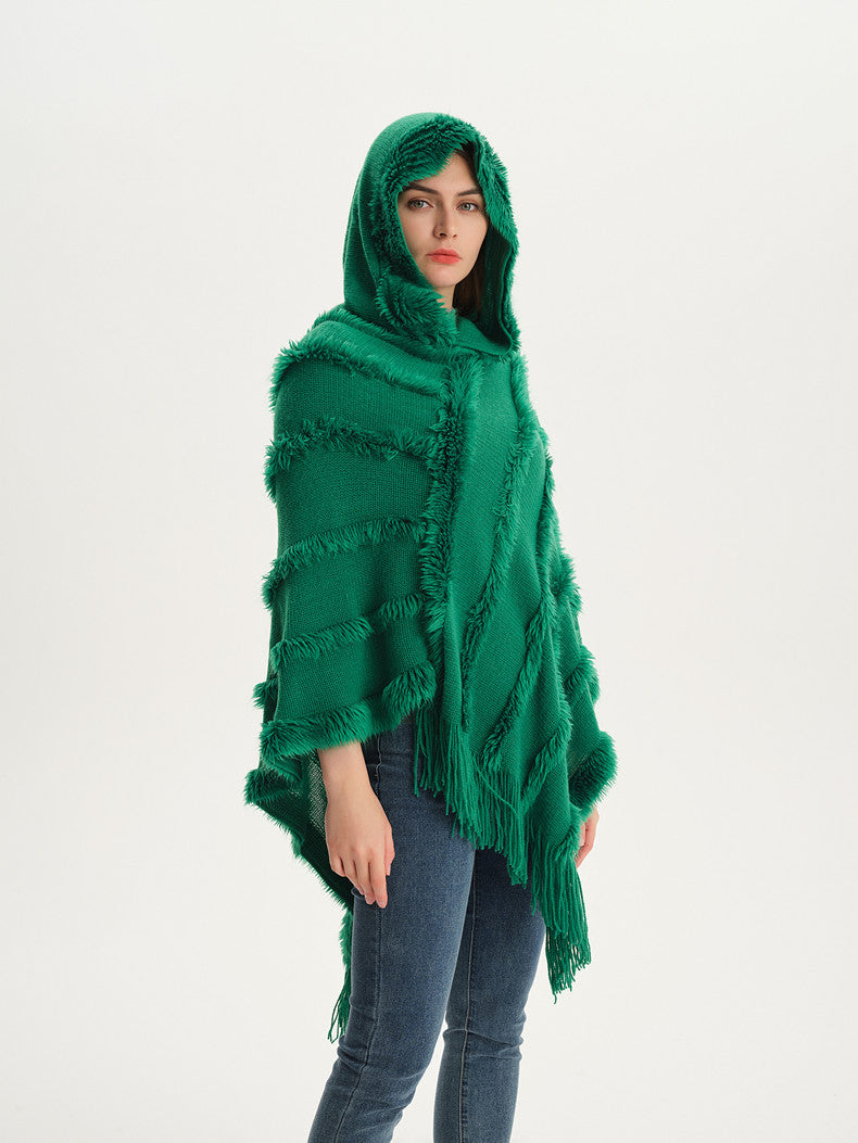 Women Fall and winter shawl Solid hooded knitting cape shawl sweater 18