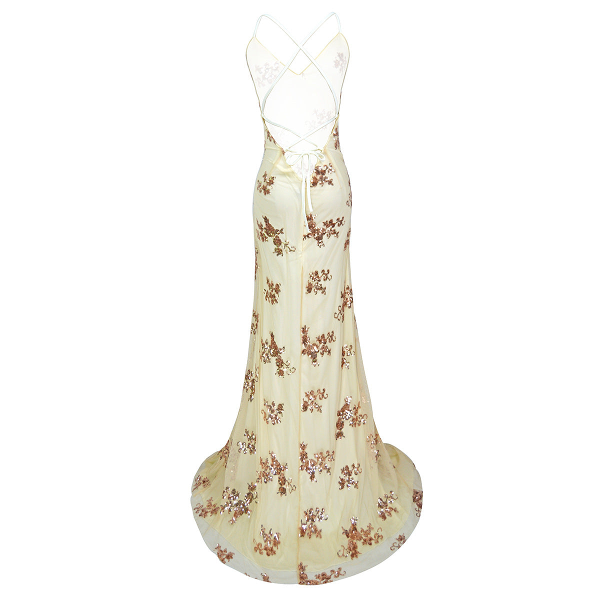 Women Sequined Mesh Backless Evening Gown 11