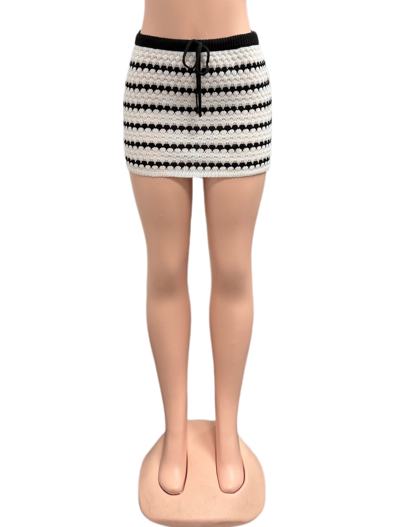 Low Rise Black White Color Block Stripe Knit Slim Short Skirt 6