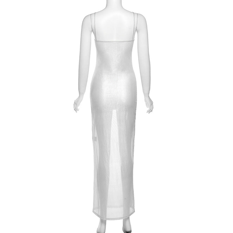 Women'S Spring Summer Style Nightclub Fashion Sexy See-Through Slim Strap Long Dress 7