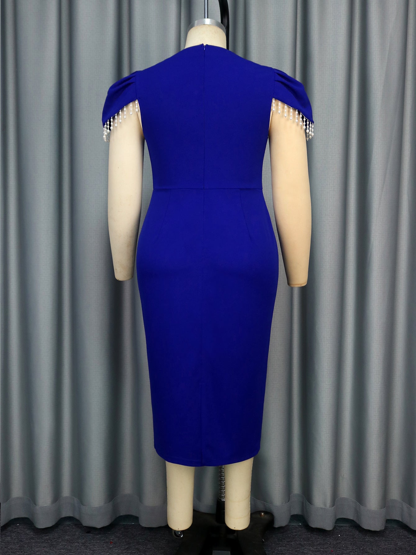 Women Round Neck Beaded Party Formal Party Hollow Bodycon Dress 3