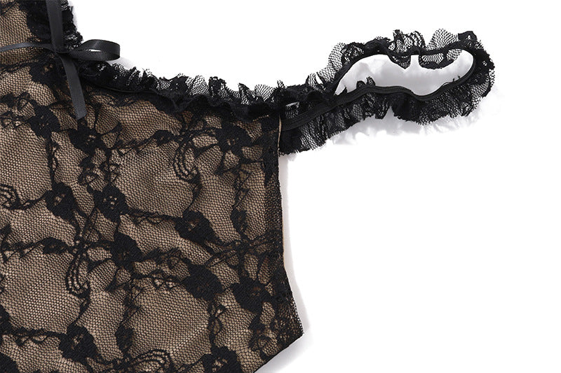 Women autumn sexy v-neck Lace mesh Patchwork Strap Dress 12