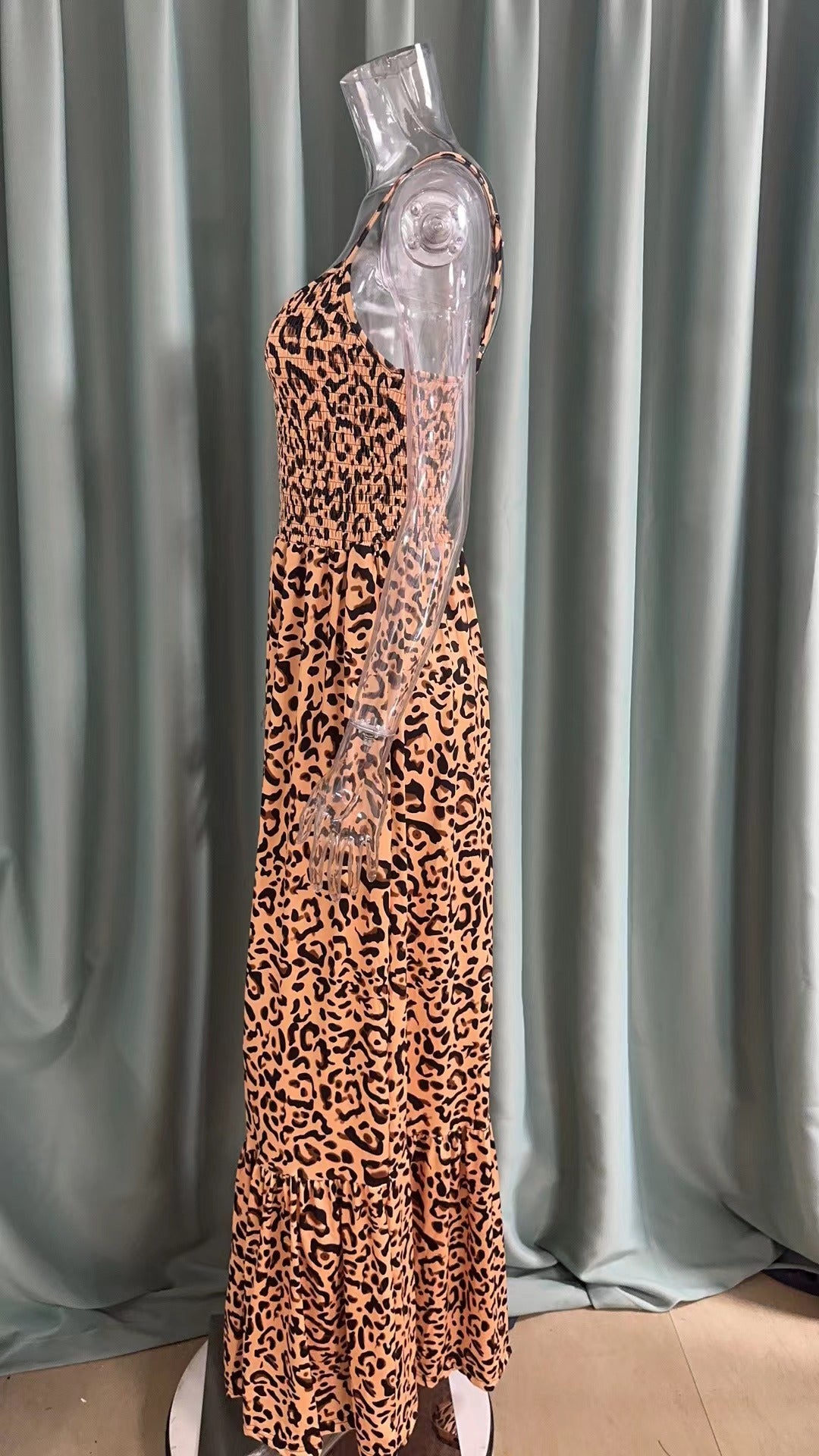 Summer Leopard Print V Neck Dress High Waist Sexy Chic Fashion Long Dress 18