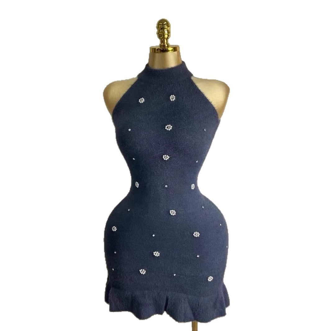 Women beaded Halter Neck sleeveless knitting dress 13