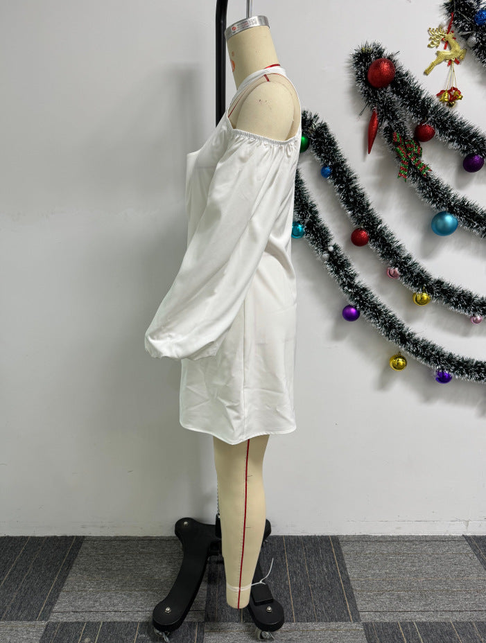 Women Solid Hollow Shoulder Crossover Dress 5