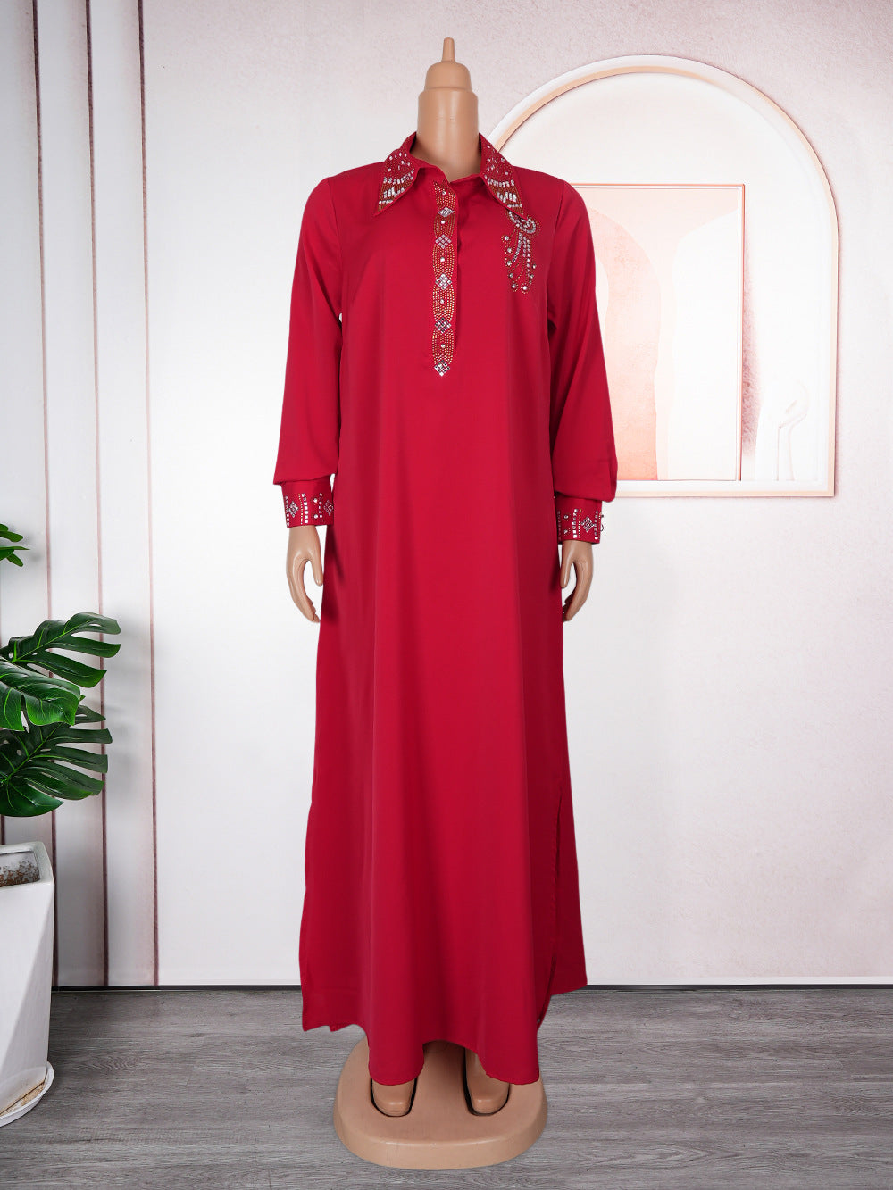 Africa Plus Size Women's Muslim Beaded Loose Dress 9