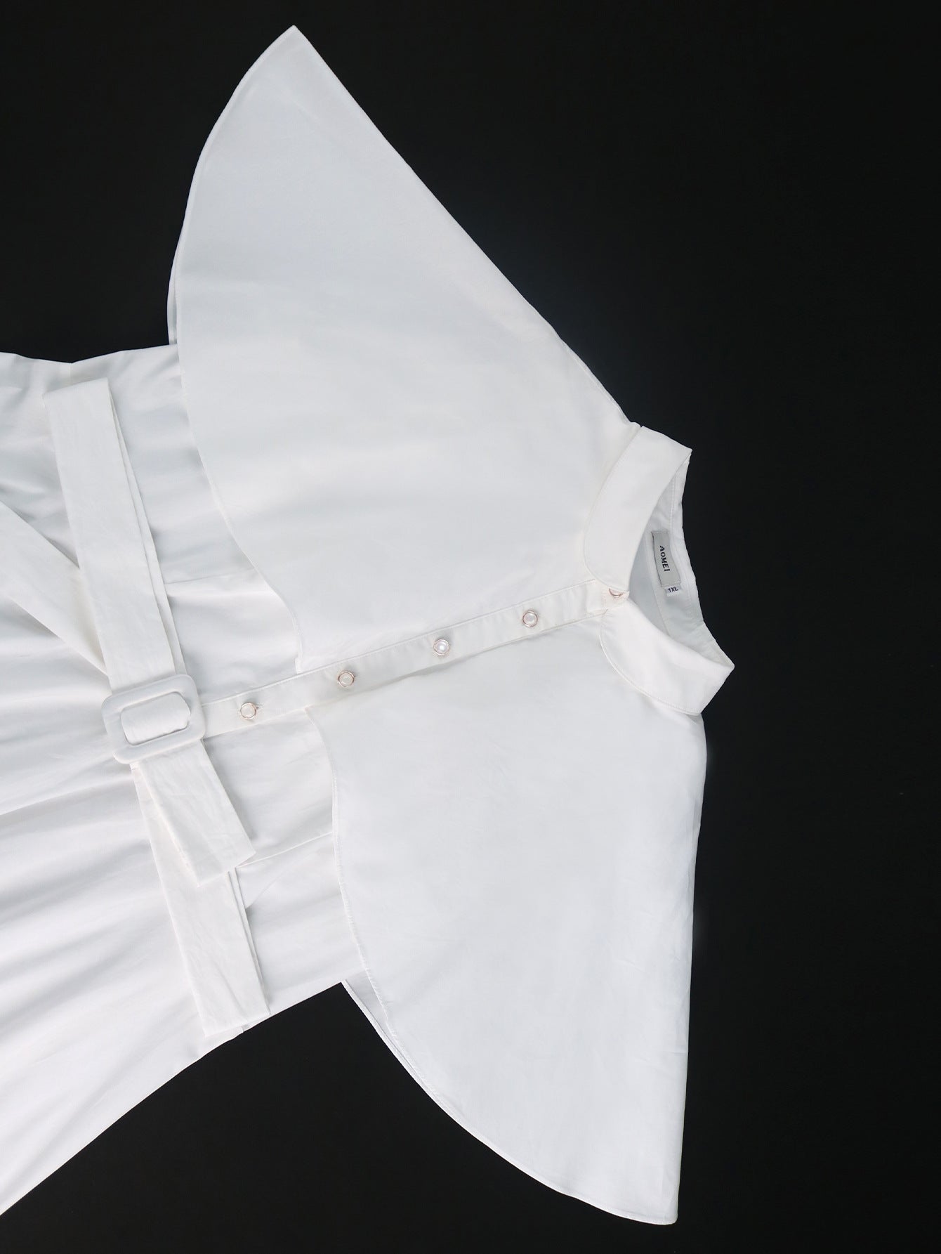 Plus Size White Belted Shirt Dress Cape Sleeve Button-Down A-Line Midi Dress 8