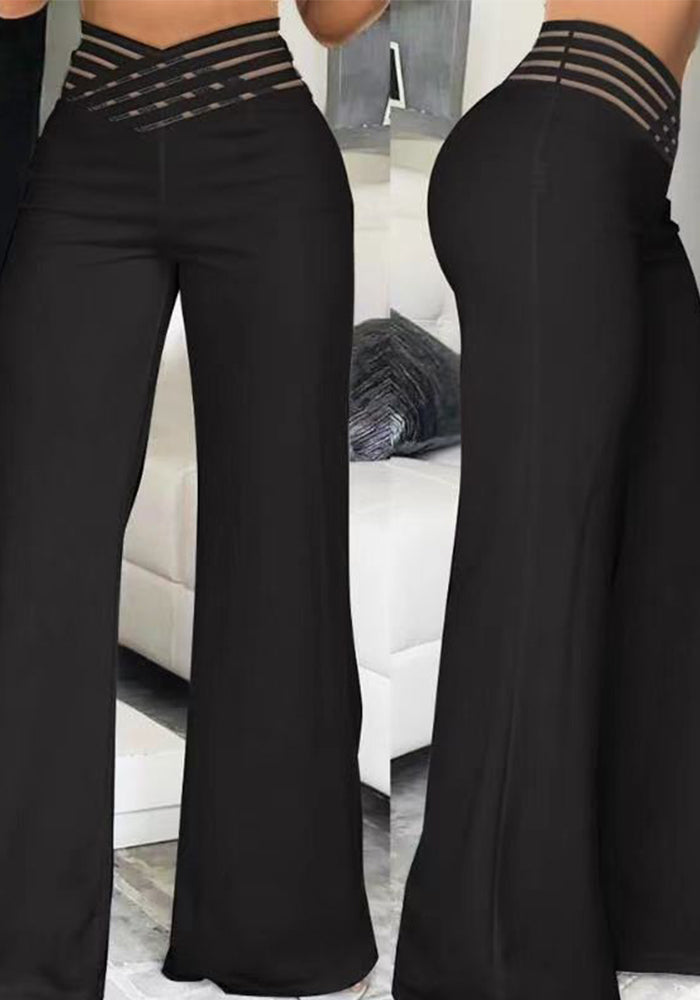 Women Cutout Belt High Waist Casual Wide Leg Pants