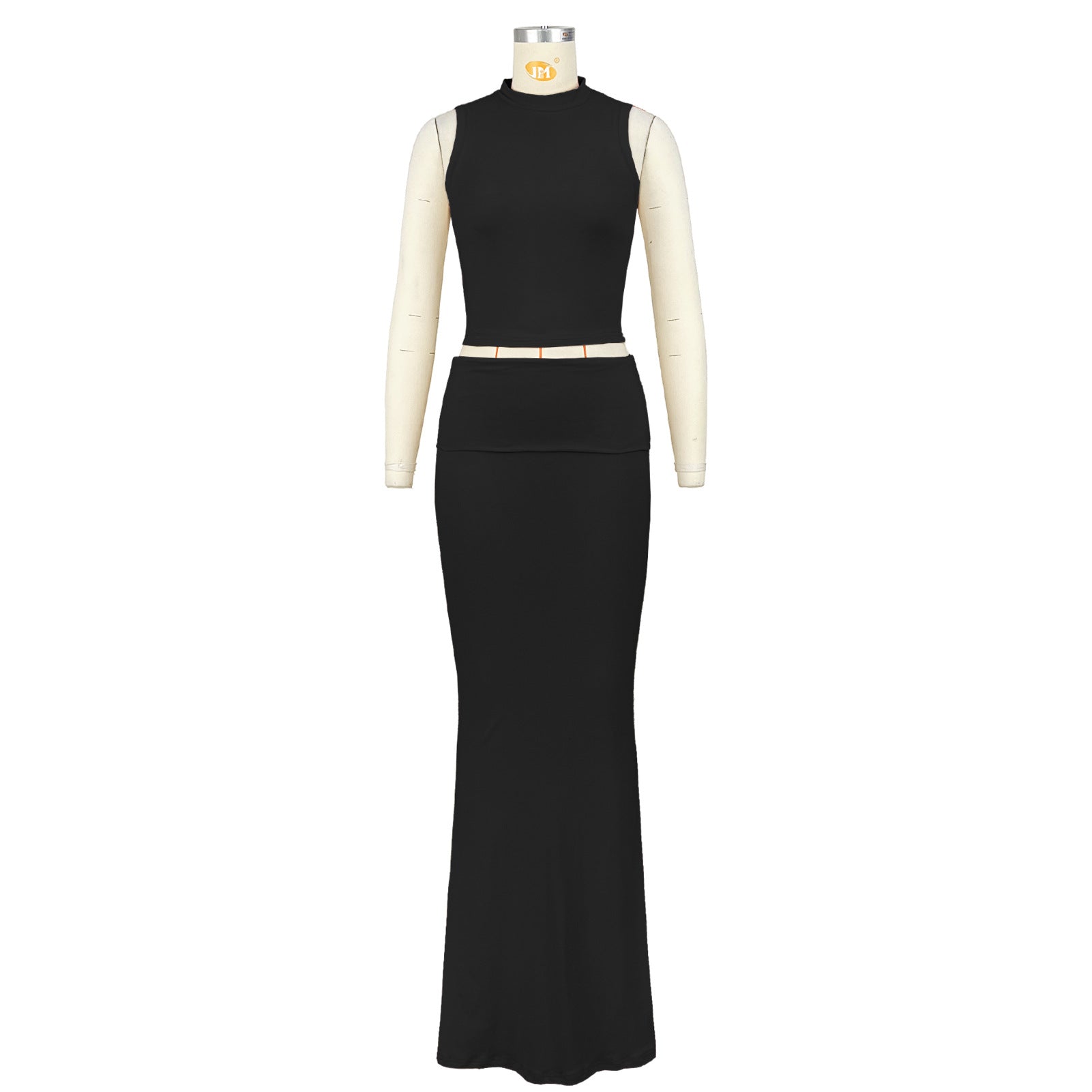 Women's Solid Color Round Neck Sleeveless Top and Long Skirt Two Piece Set 12