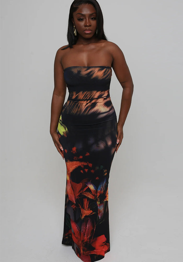 Women's Fashion Sexy Strapless Slim Low-Back Bodycon Long Dress