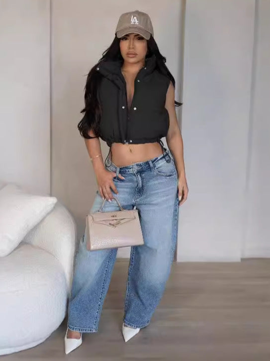 Autumn Fashion Solid Color Stand Collar Sleeveless Zipper Cotton-Padded Vest 9