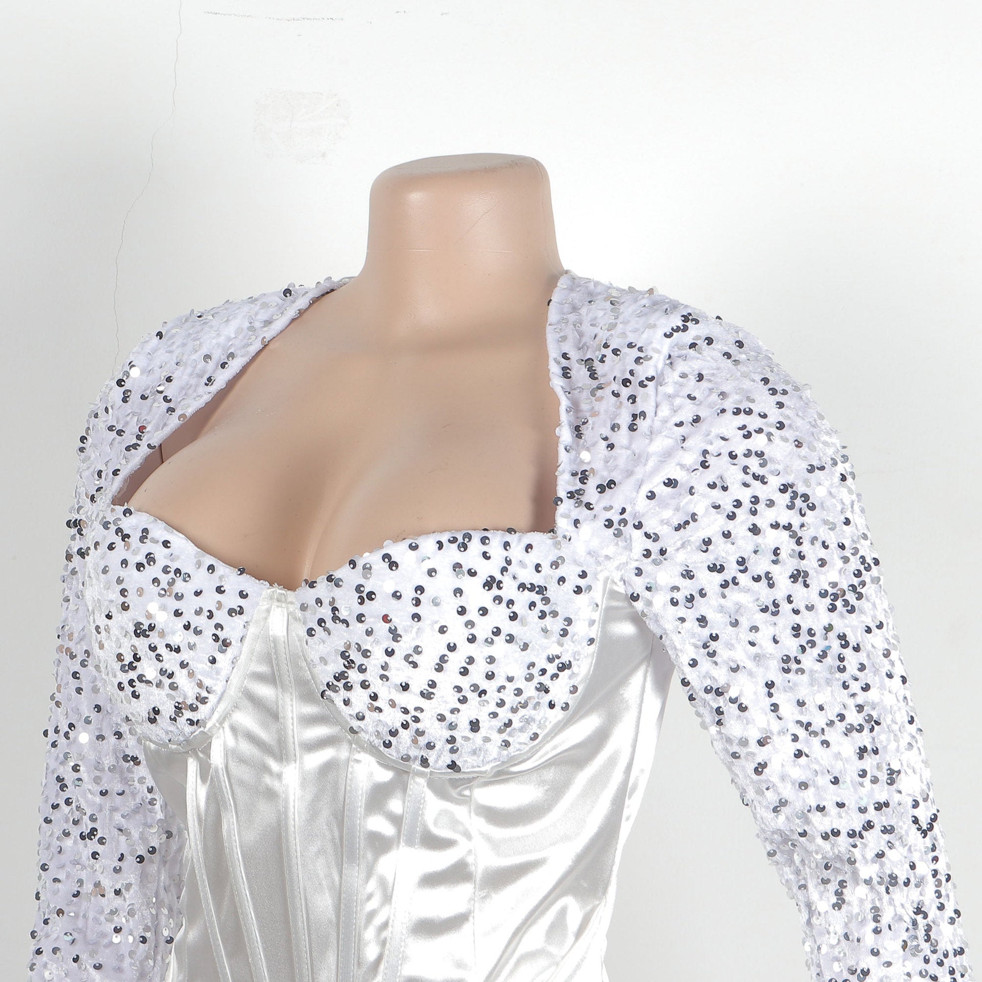 Sexy Square Collar Tight Fitting Stretch Sequin Slit Bodycon Dress 28