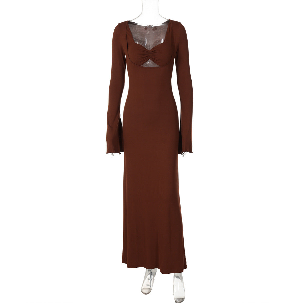 Women autumn U-neck long-sleeved Maxi dress 5