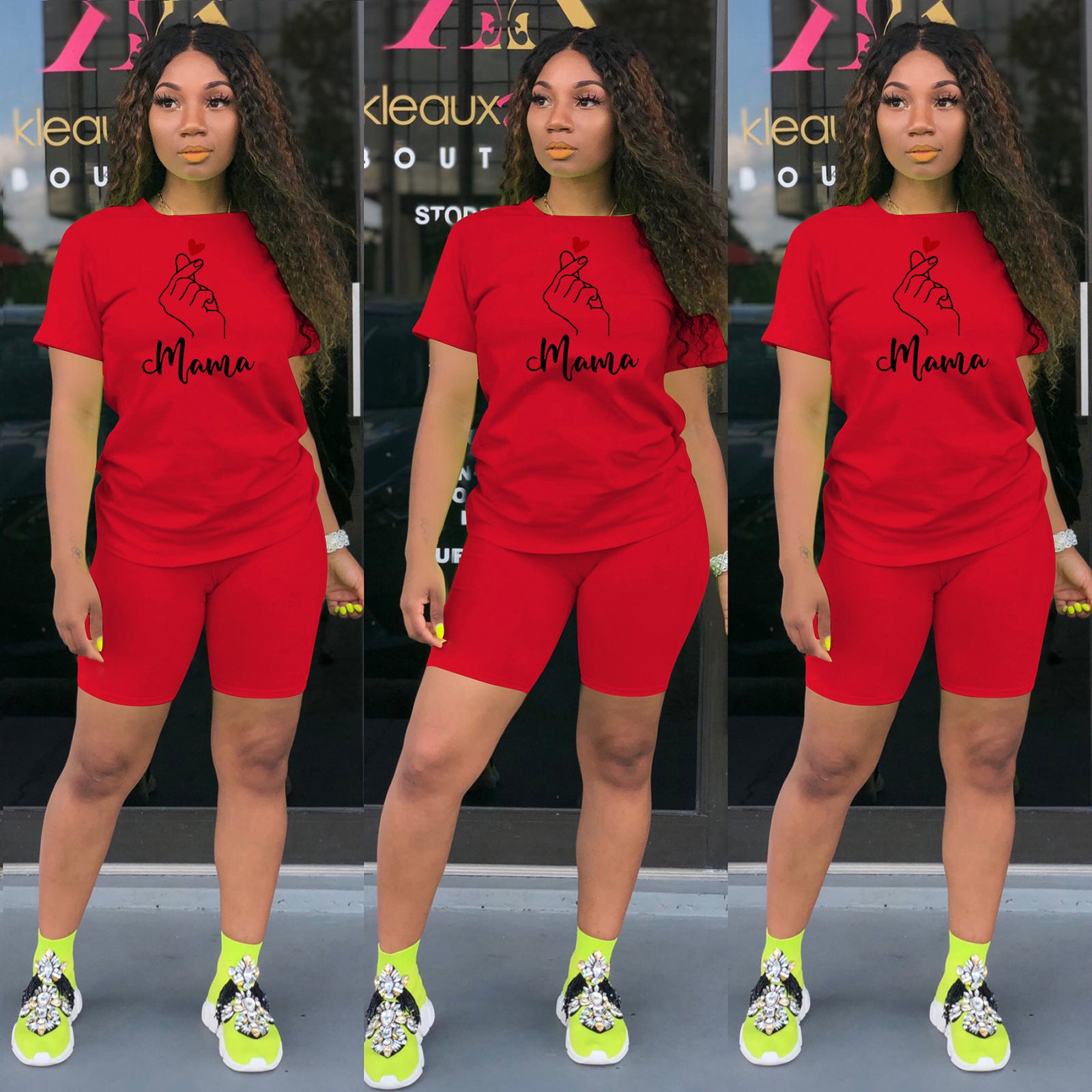 Women's Mother's Day print sports two-piece shorts set 4