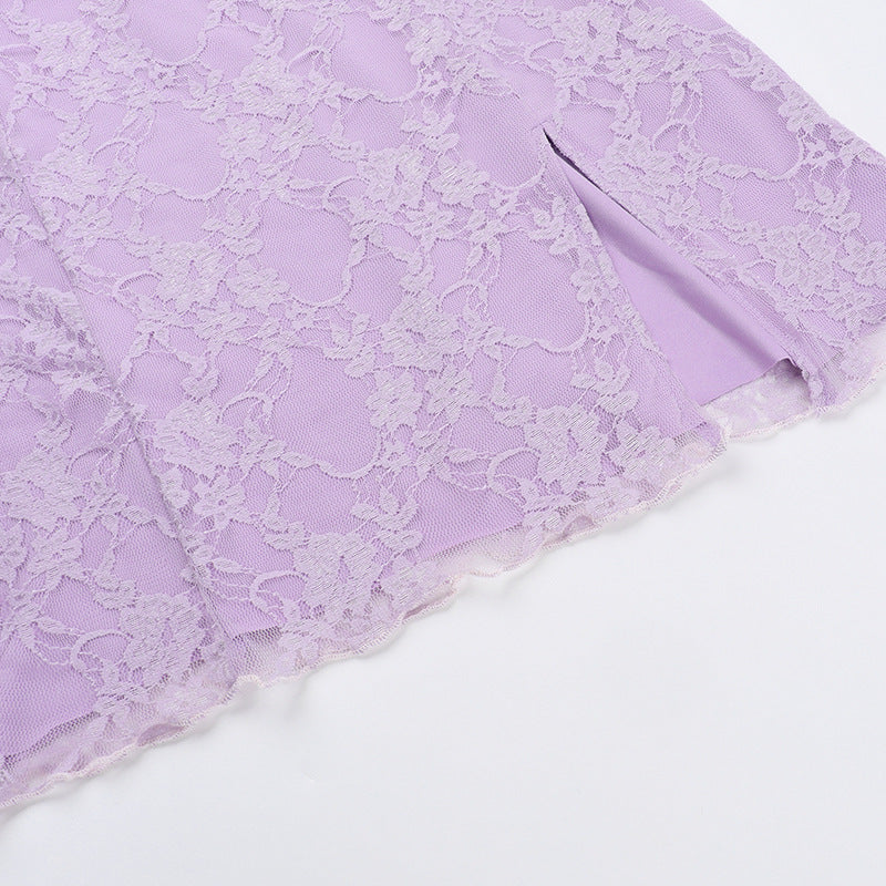 Women Strap Lace Patchwork Sexy Slit Dress 13