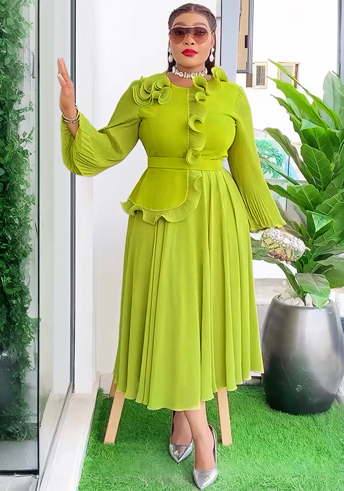 Plus Size African Women elegant pleated Ruffle Edge dress