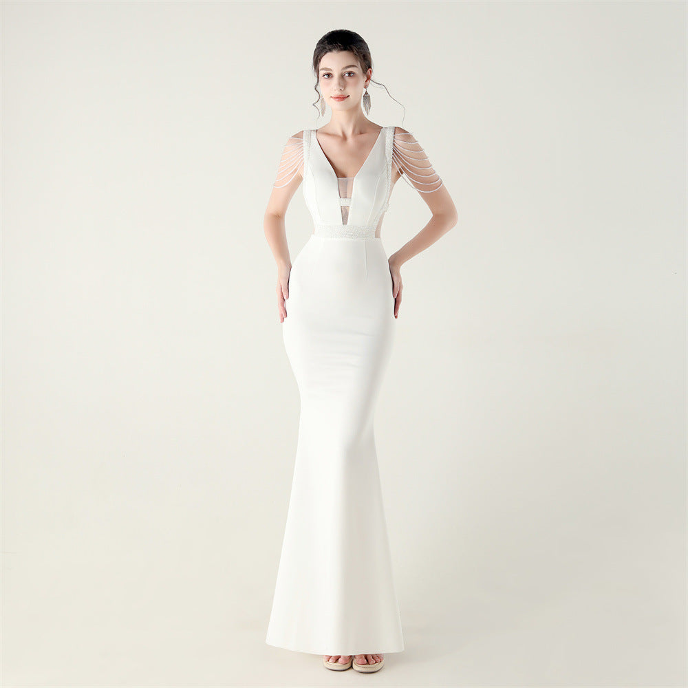 Deep V-Neck Beaded Slim Fit Formal Parties Weddings Evening Dress 10