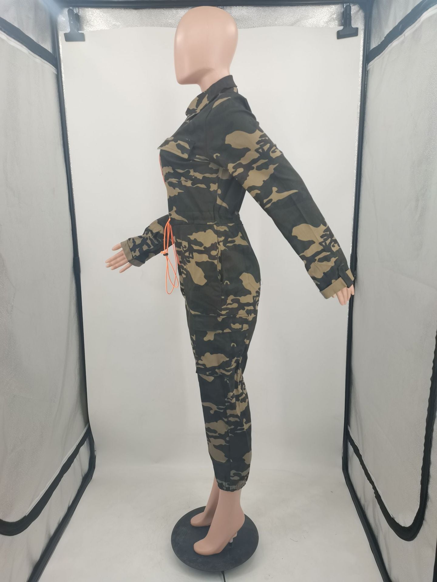 Women Fall Contrast Zip Camouflage Long Sleeve Jumpsuit 10
