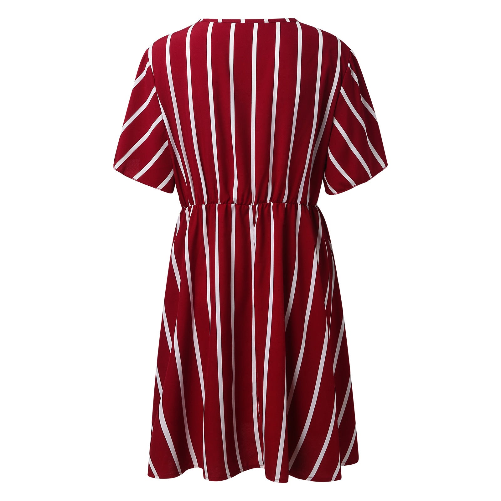Plus Size Women Striped V-Neck Short Sleeve Loose Bohemian Dress 18