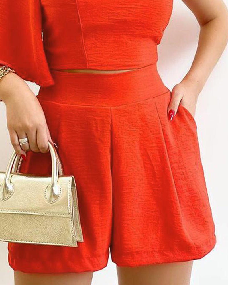 Women's Casual Slash Shoulder Top Loose Shorts Two Piece Set 4